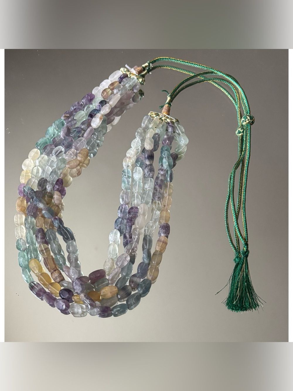 Vintage Multi-Color Natural Fluorite Confetti 5 Layer Bead Necklace
